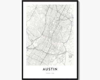 Austin Map Poster, Minimalist City Print, Texas Wall Art