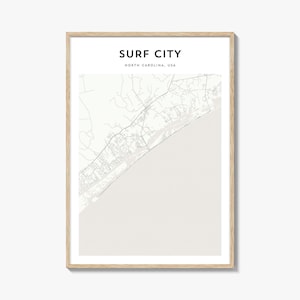 Surf City Map Poster, Surf City Map Print, Surf City Travel Wall Art, Surf City Personalized Map, North Carolina