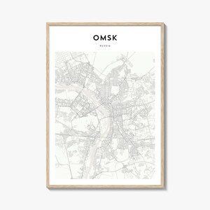Cartaz do mapa de Omsk, impressão do mapa de Omsk, arte de parede de viagem de Omsk, mapa personalizado de Omsk, Rússia