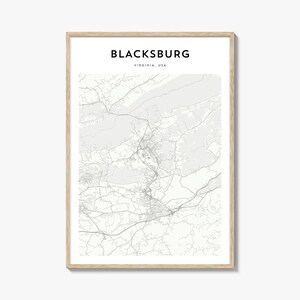 Cartaz do mapa de Blacksburg, impressão do mapa de Blacksburg, arte de parede de viagem de Blacksburg, mapa personalizado de Blacksburg, Virgínia