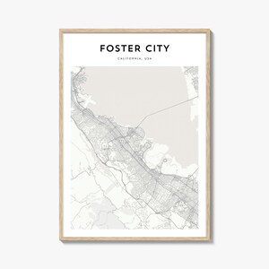 Cartaz do mapa da cidade de Foster, impressão do mapa da cidade de Foster, arte de parede de viagem da cidade de Foster, mapa personalizado da cidade de Foster, Califórnia