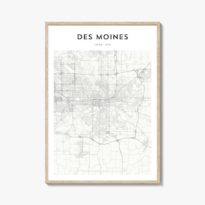 Des Moines Map Print, Iowa Poster, USA Wall Art, Des Moines Custom Street Decor