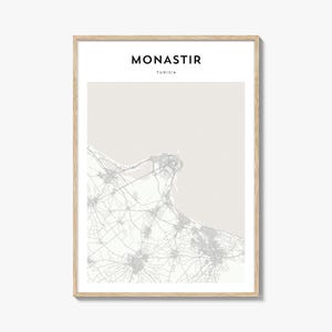 Monastir Karte Poster, Monastir Karte Druck, Monastir Reisewandkunst, Monastir personalisierte Karte, Tunesien