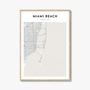 Affiche de carte de Miami Beach, impression de carte de Miami Beach, art mural voyage Miami Beach, carte personnalisée de Miami Beach, Floride