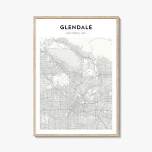 Glendale Map Poster, Glendale Map Print, Glendale Travel Wall Art, Glendale Personalized Map, California
