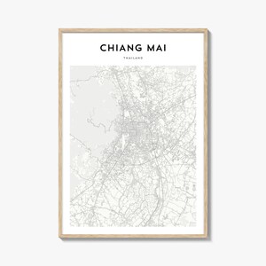 Cartaz do mapa de Chiang Mai, impressão do mapa de Chiang Mai, arte de parede de viagem de Chiang Mai, mapa personalizado de Chiang Mai, Tailândia
