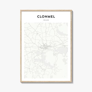 Affiche de carte de Clonmel, impression de carte de Clonmel, art mural voyage Clonmel, carte personnalisée Clonmel, Irlande