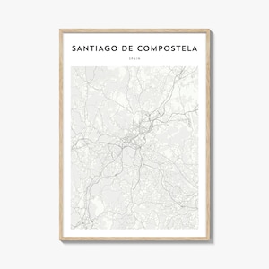 Santiago de Compostela Karte Poster, Santiago de Compostela Karte Druck, Santiago de Compostela Reise Wandkunst, Spanien