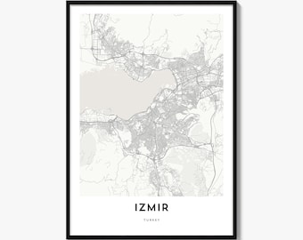 Izmir Map Poster, Minimalist City Print, Turkey Wall Art