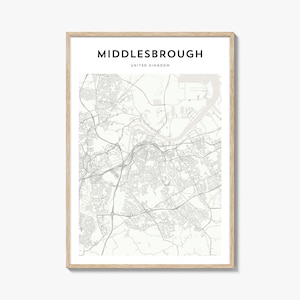 Middlesbrough Map Poster, Middlesbrough Map Print, Middlesbrough Travel Wall Art, Middlesbrough Personalized Map, United Kingdom