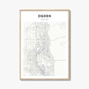 Póster con mapa de Ogden, impresión de mapa de Ogden, arte mural de viaje de Ogden, mapa personalizado de Ogden, Utah