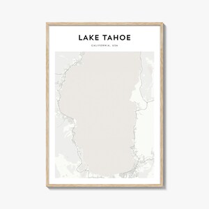 Póster con mapa del lago Tahoe, impresión del mapa del lago Tahoe, arte mural de viaje del lago Tahoe, mapa personalizado del lago Tahoe, California