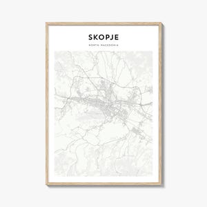 Cartaz do mapa de Skopje, impressão do mapa de Skopje, arte de parede de viagem de Skopje, mapa personalizado de Skopje, Macedônia do Norte