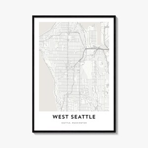West Seattle Map Poster, Minimalist City Print, Modern Wall Art