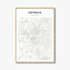 Kaartposter van Ostrava, kaartprint van Ostrava, reiskunst aan de muur Ostrava, gepersonaliseerde kaart Ostrava, Tsjechië