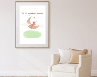 The Cow Jumped Over the Moon Nursery wall art Printable, Instant Download Kids Printable Nursery Rhyme Theme Nursery Decor