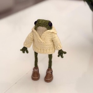Handmade Knitted Frog Toy With Shoes: Amigurumi Frog, 4 inches,  Arms and Legs Can Move