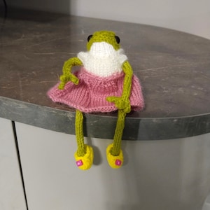 Handmade Crochet Frog: Knitted Plush Toy, With Her Dress and Slippers