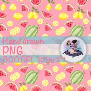 Aquarell Wassermelone und Zitrone Früchte nahtlose wiederholendes Muster für Sublimationsbecher Wrap Sommer Print Stoffdruck Papierdruck