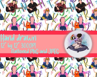 Ms rachel seamless repeating pattern-songs for littles-jamming with Jules- tumbler wrap-commercial use-fabric printing- png-wallpaper