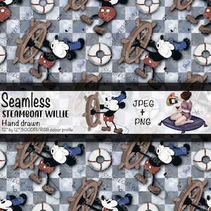 steamboat Willie seamless pattern, tumbler wrap, repeating pattern, fabric design, wallpaper, screensaver, digital paper, plus coordinates