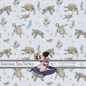 seamless ocean sea turtles pattern, water colour, digital art, repeat tiles, seamless fabric design, wallpaper, tumbler wrap,ocean blue