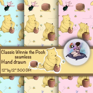 Seamless classic Winnie the Pooh and piglet-commercial use-hand drawn-tumbler wrap-fabric design-Winnie the Pooh classic print