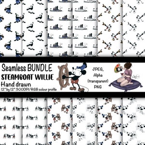 steamboat Willie seamless files bundle, seamless, tumbler wrap, vintage, jpeg, transparent, alpha PNG