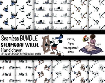 Steamboat Willie sömlösa filer bunt, sömlös, tumbler wrap, vintage, jpeg, transparent, alpha PNG