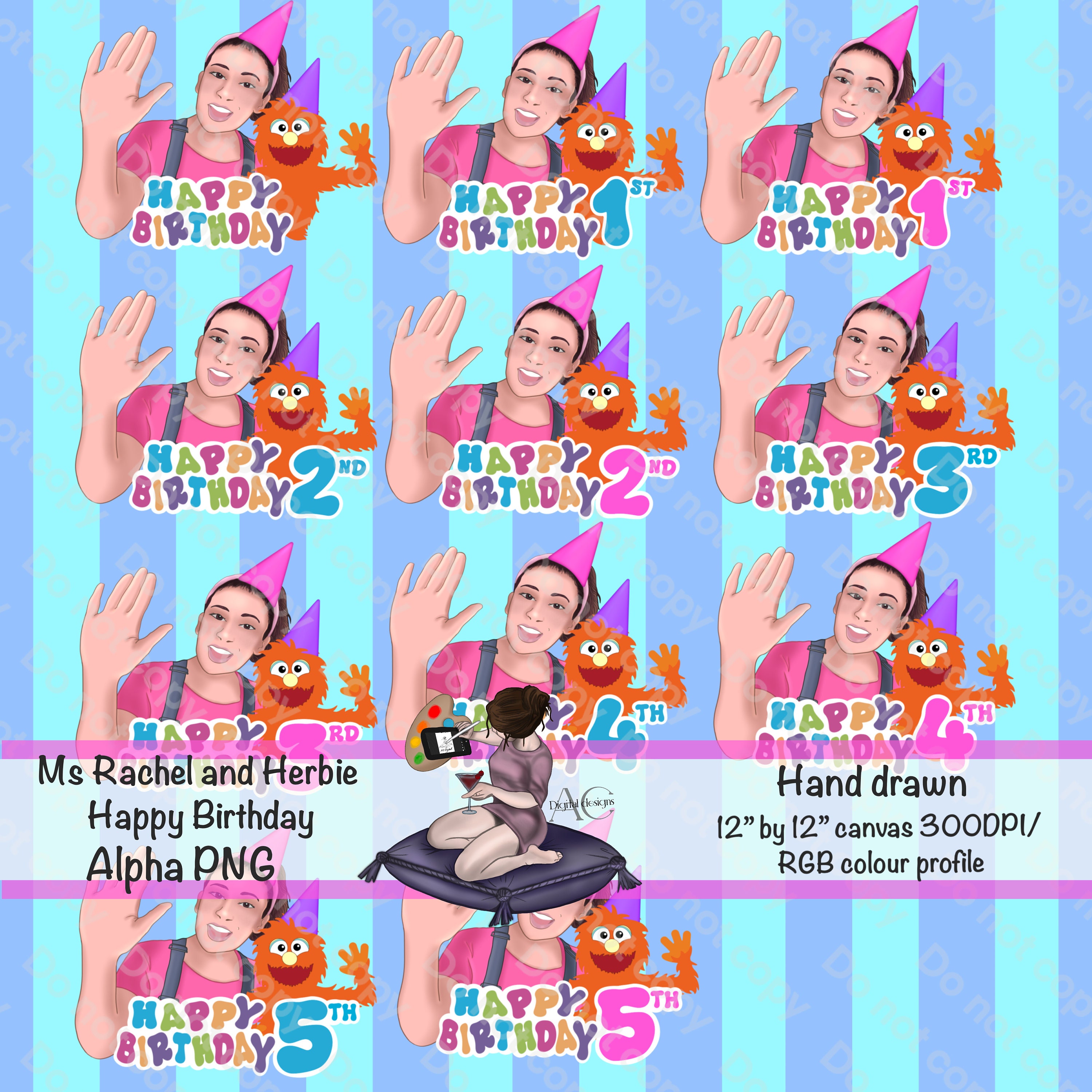 Ms Rachel Happy Birthday PNG Bundle, 1st 2nd 3rd 4th and 5th Birthday ...