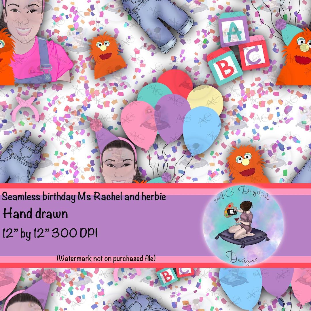 Birthday Ms Rachel and Herbie Seamless Patternbirthday Songs Etsy