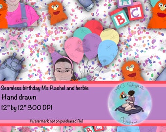 Birthday ms rachel and herbie seamless pattern-birthday songs for littles seamless pattern-tumbler wrap-wallpaper-background-herbie