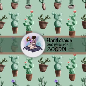 Patrón sin fisuras de cactus de color de agua-cactus-suculentas- PNGs-uso comercial-envoltura de vaso- color de agua- dibujado a mano-cactus png-cactus clipart