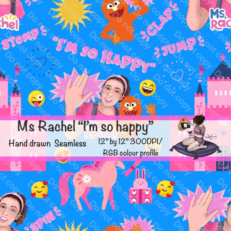 Ms Rachel I’m so Happy Seamless Pattern With Matching PNG, Tumbler Wrap ...