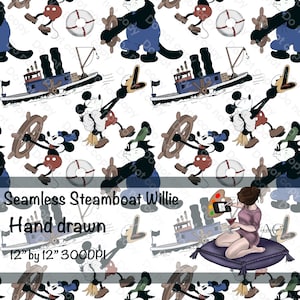 steamboat Willie seamles repeating patterns plus cords, tumbler wrap, fabric design, hand drawn, digital paper, scrap booking, wallpaper