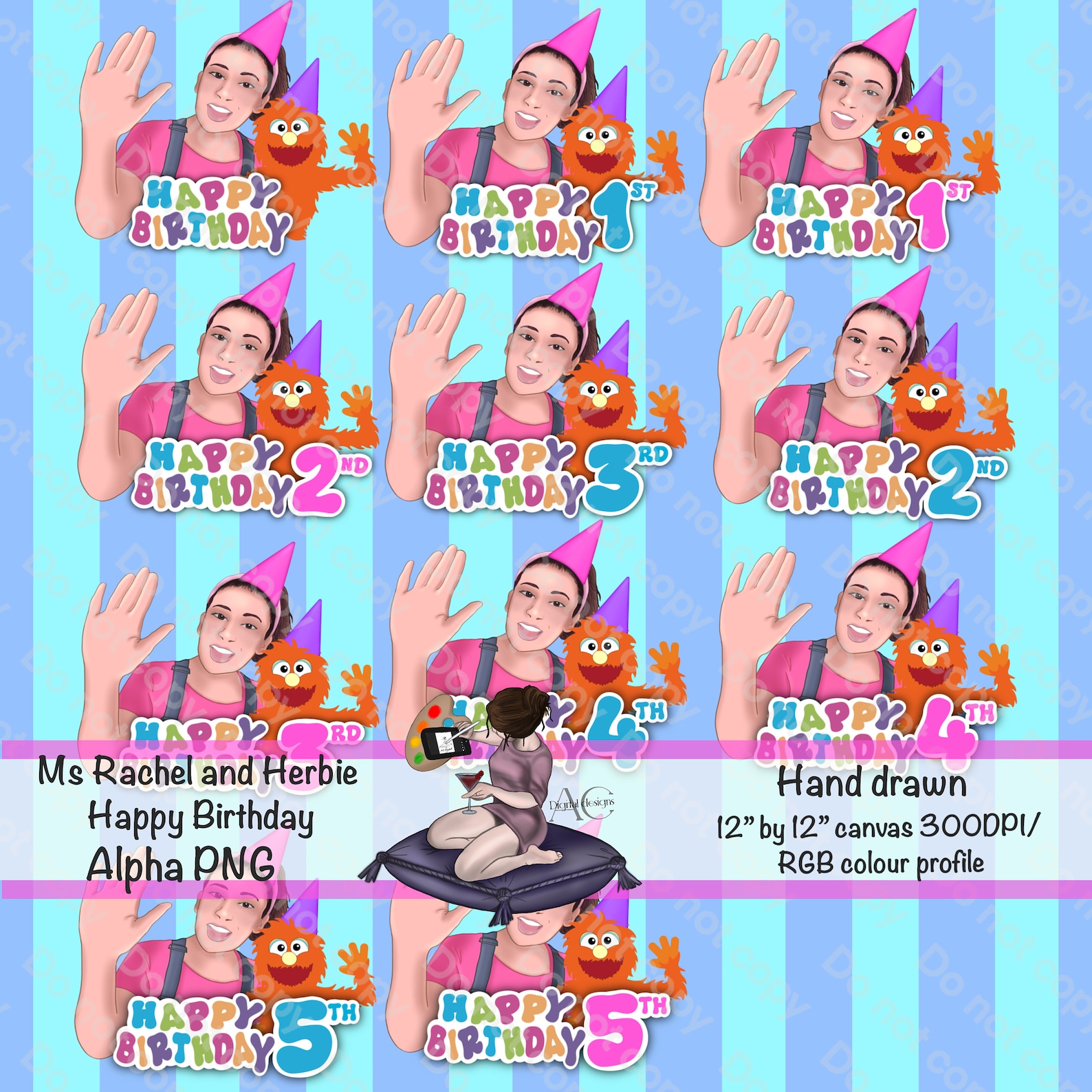 Ms Rachel Happy Birthday PNG Bundle, 1st 2nd 3rd 4th and 5th Birthday