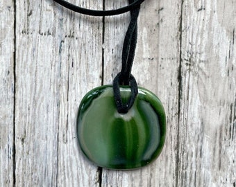 Organic Unisex Fused Glass Pendant in Natural Green
