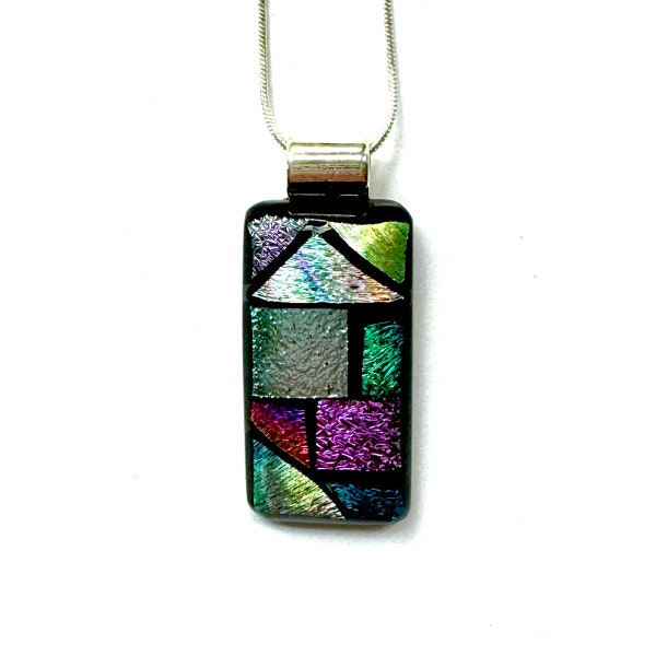 Stained Glass Look Dichroic Fused Glass Pendant