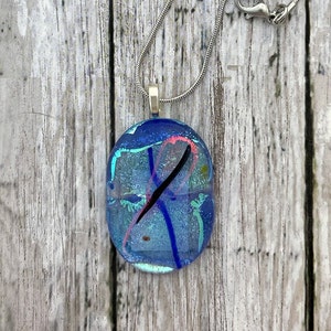 Lively Blue Dichroic Fused Glass Pendant
