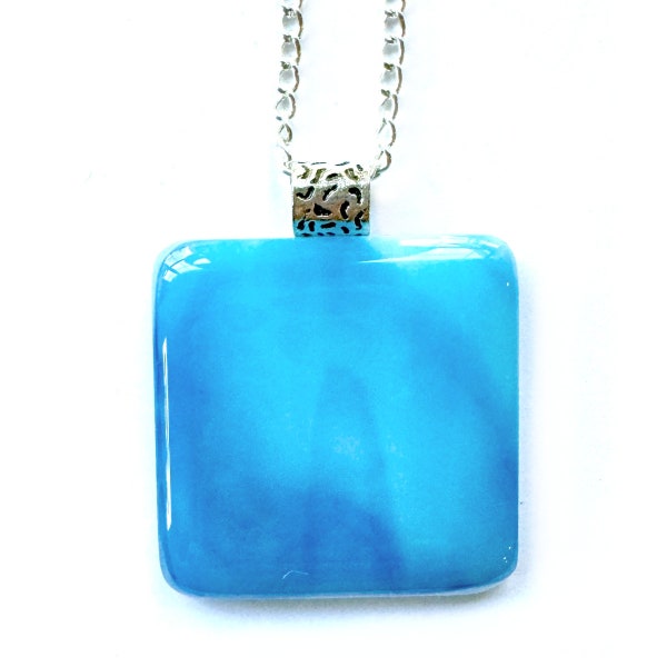 Unique Streaky Blue Fused Glass Pendant