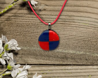 Red and Blue Fused Glass Pendant