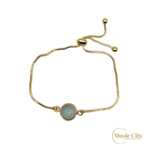 Gold Slider Bracelets with a Variety of Small Fused Glass Cabochon Colors