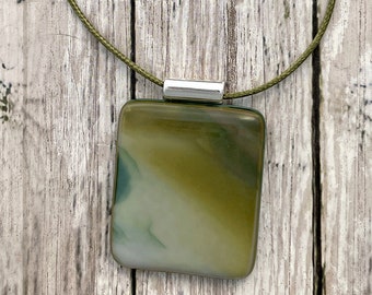 Organic Moss Fused Glass Statement Pendant