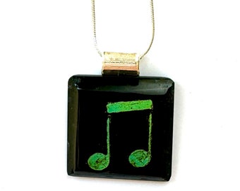 Sparkling Musical Note Dichroic Fused Glass Pendant