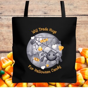 Spider Hug Halloween Trick or Treat Bag | Black Tote, Halloween Candy, Trick or Treat Fun
