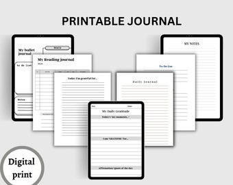 Dziennik do druku, dziennik wdzięczności, dziennik cyfrowy, dziennik notatnika, cyfrowy notatnik, dziennik czytelniczy, natychmiastowe pobieranie pliku pdf