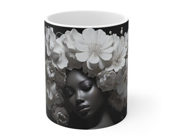 African American woman  Floral 3d mug , black woman art coffee cup