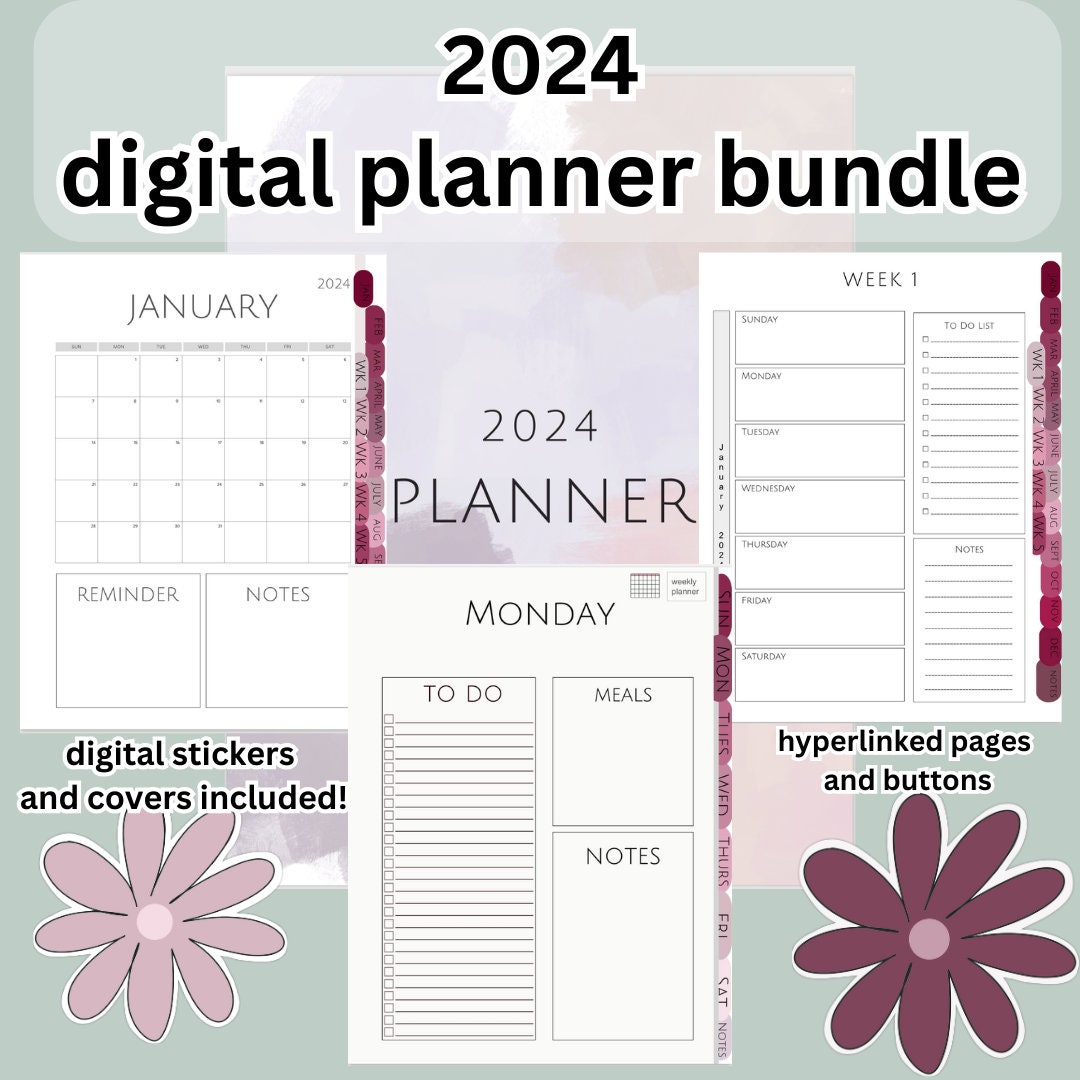 2024 DIGITAL PLANNER BUNDLE Yearly, Monthly, Weekly, and Daily Sections ...