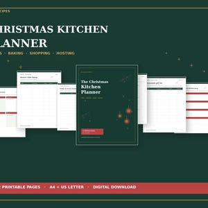 52 Page Christmas Kitchen Planner Printable | Holiday Baking & Meal Planning | Menu, Shopping, Cookie Gifts, Dessert Table | A4 US Letter
