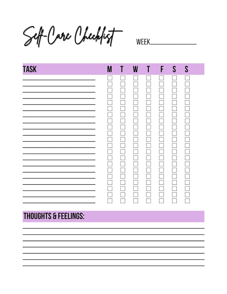 Self Care Planner, Self Care Checklist Printable - Etsy